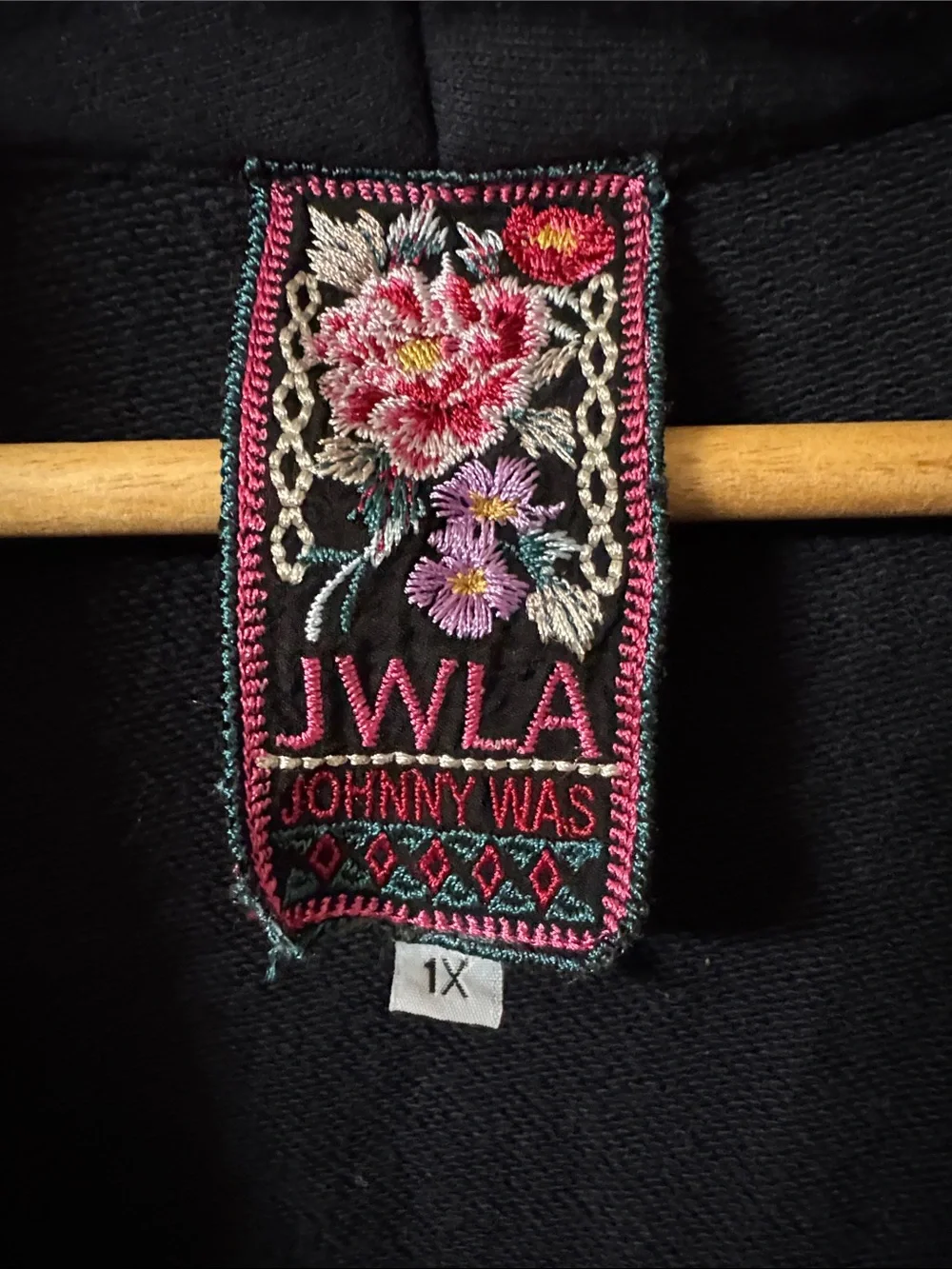 Johnny Was Black Embroidered Kimono| Duster with Rose Accents